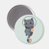 Schattige Kawaii Astronaut Zwart Kat Magneet (Voorkant / Achterkant)