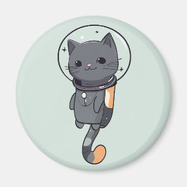 Schattige Kawaii Astronaut Zwart Kat Magneet