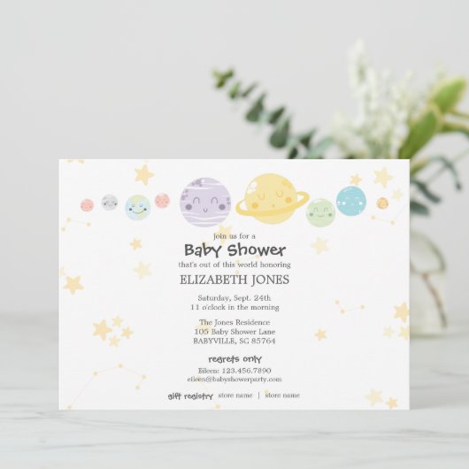 Schattige Kawaii Astronomy Baby shower Kaart (Staand voorkant)