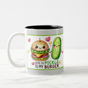 Schattige Kawaii Augurken en Burgers Tweekleurige Koffiemok