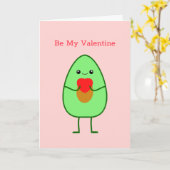 Schattige kawaii avocado rood hart zijn mijn Valen Kaart (Gele Bloem)