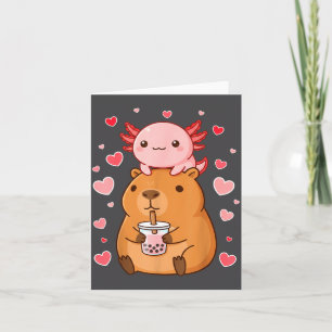 Schattige Kawaii Axolotl Capybara Bubble Tea Jonge Kaart