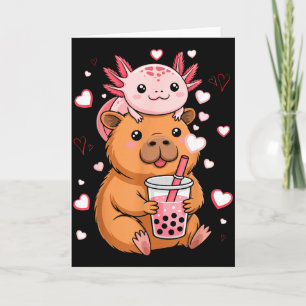 Schattige Kawaii Axolotl Capybara Bubble Tea Jonge Kaart