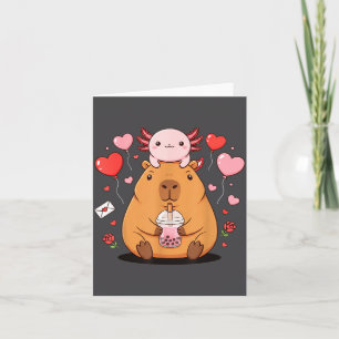 Schattige Kawaii Axolotl Capybara Bubble Tea Jonge Kaart