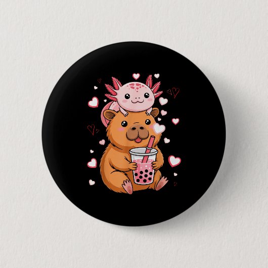 Schattige Kawaii Axolotl Capybara Bubble Tea Jonge Ronde Button 5,7 Cm (Voorkant)