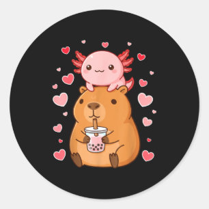 Schattige Kawaii Axolotl Capybara Bubble Tea Jonge Ronde Sticker