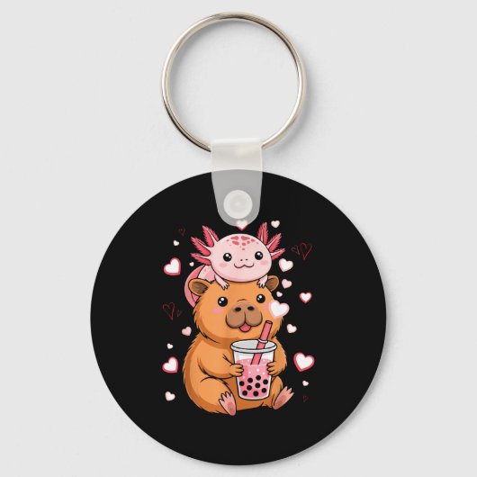 Schattige Kawaii Axolotl Capybara Bubble Tea Jonge Sleutelhanger (Voorkant)