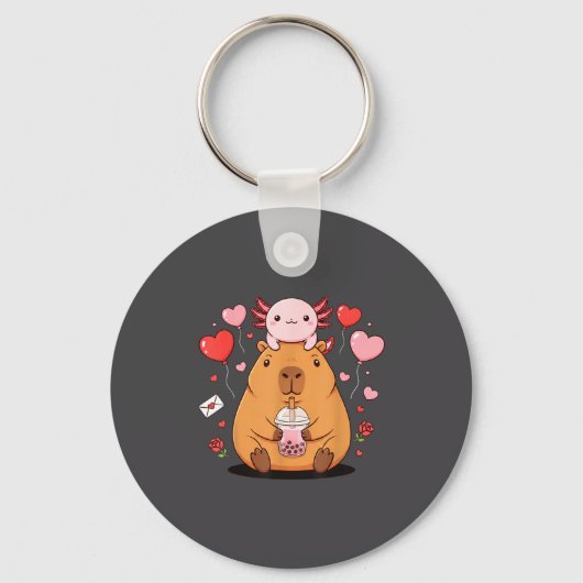 Schattige Kawaii Axolotl Capybara Bubble Tea Jonge Sleutelhanger (Voorkant)