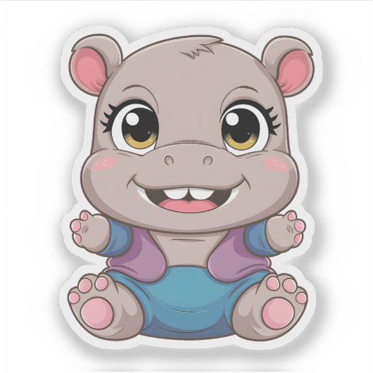 Schattige Kawaii Baby Hippo Schattig dier Sticker (Voorkant)