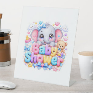 Schattige Kawaii Baby Shower Olifant Pastel Roze T Reclamebord Met Voetstuk