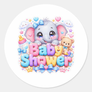 Schattige Kawaii Baby Shower Olifant Pastel Roze T Ronde Sticker