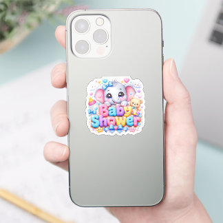 Schattige Kawaii Baby Shower Olifant Pastel Roze T Sticker