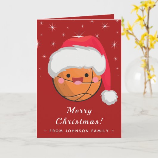 Schattige Kawaii Basketbal Rode & Glitterende Kers Kaart (Gele Bloem)