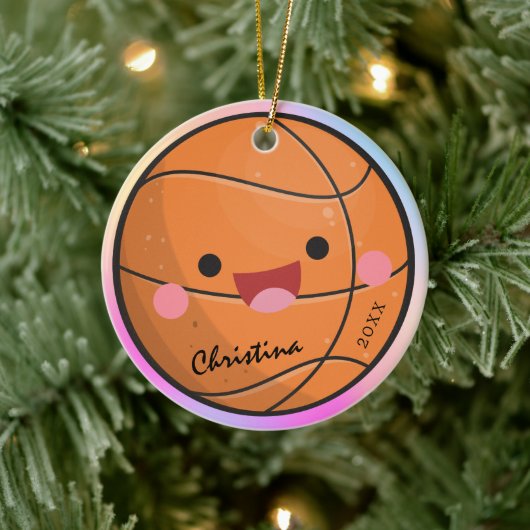 Schattige Kawaii Basketball Ball Player's Name Yea Keramisch Ornament (Boom)