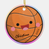 Schattige Kawaii Basketball Ball Player's Name Yea Keramisch Ornament (Voorkant)