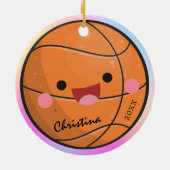 Schattige Kawaii Basketball Ball Player's Name Yea Keramisch Ornament (Achterkant)