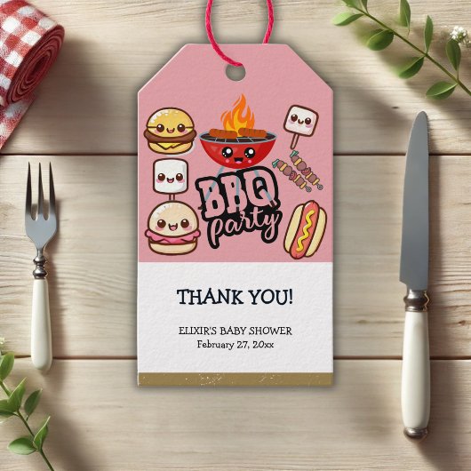 Schattige Kawaii BBQ Party Baby shower Cadeaulabel