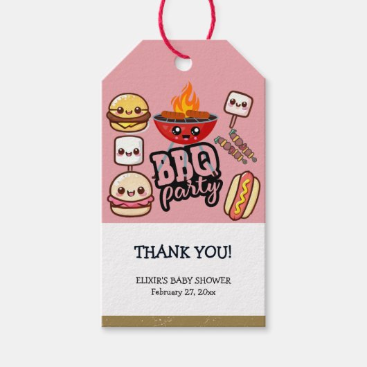 Schattige Kawaii BBQ Party Baby shower Cadeaulabel (Voorkant)