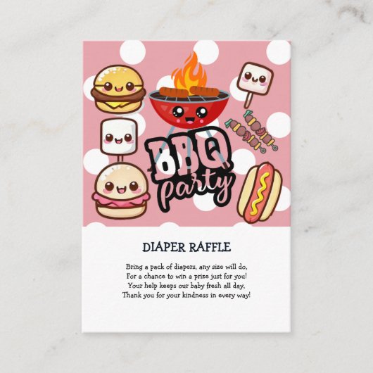 Schattige Kawaii BBQ Party Baby shower Informatiekaartje (Voorkant)