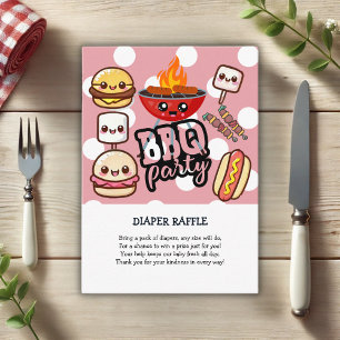 Schattige Kawaii BBQ Party Baby shower Informatiekaartje
