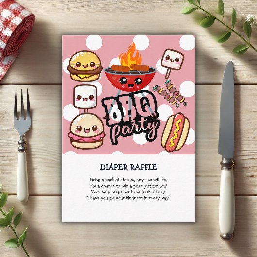 Schattige Kawaii BBQ Party Baby shower Informatiekaartje