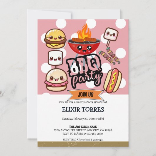 Schattige Kawaii BBQ Party Baby shower Kaart (Voorkant)
