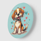 Schattige Kawaii Beagle met Hartjes Speelse Hond Grote Klok (Hoek)
