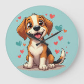 Schattige Kawaii Beagle met Hartjes Speelse Hond Grote Klok (Voorkant)