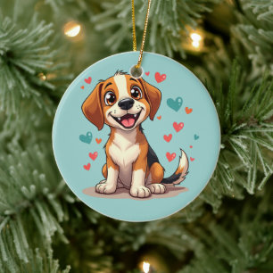 Schattige Kawaii Beagle met Hartjes Speelse Hond K Keramisch Ornament
