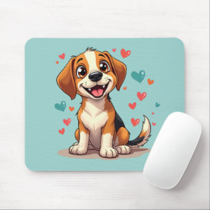 Schattige Kawaii Beagle met Hartjes Speelse Hond K Muismat