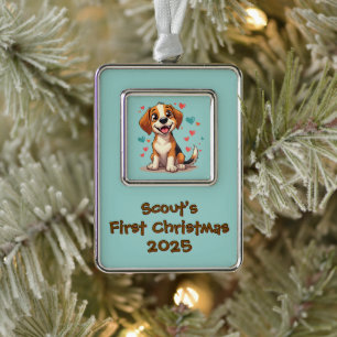Schattige Kawaii Beagle met Hartjes Speelse Hond K Verzilverd Omlijst Ornament