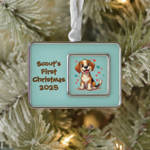 Schattige Kawaii Beagle met Hartjes Speelse Hond K Verzilverd Omlijst Ornament