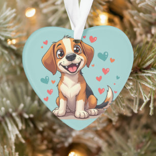 Schattige Kawaii Beagle met Hartjes Speelse Hond Ornament