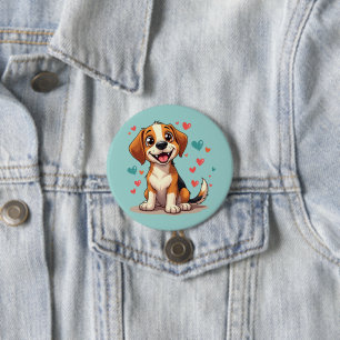 Schattige Kawaii Beagle met Hartjes Speelse Hond Ronde Button 7,6 Cm
