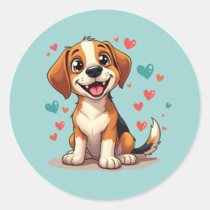 Schattige Kawaii Beagle met Hartjes Speelse Hond Ronde Sticker
