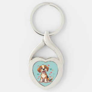 Schattige Kawaii Beagle met Hartjes Speelse Hond Sleutelhanger