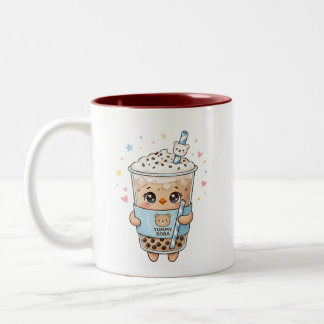 Schattige Kawaii Beer Bubble Tea "Yummy Boba" Twee Tweekleurige Koffiemok