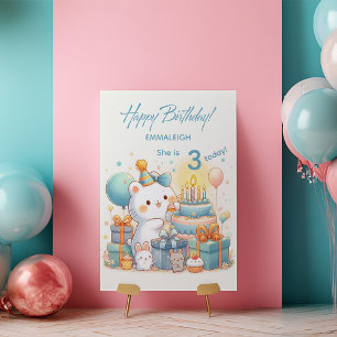 Schattige Kawaii Beer Verjaardag voor 3 Jaar Oude Kaart