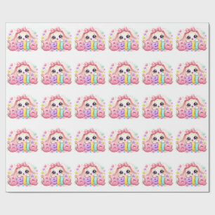 Schattige Kawaii Bella Bunny Naam Pastel Roze Bloe Cadeaupapier