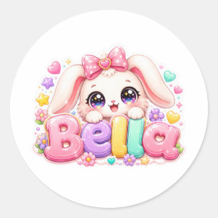 Schattige Kawaii Bella Bunny Naam Pastel Roze Bloe Ronde Sticker