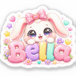 Schattige Kawaii Bella Bunny Naam Pastel Roze Bloe Sticker