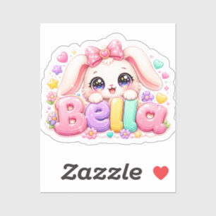 Schattige Kawaii Bella Bunny Naam Pastel Roze Bloe Sticker