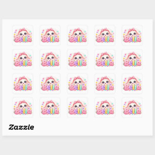 Schattige Kawaii Bella Bunny Naam Pastel Roze Bloe Vierkante Sticker