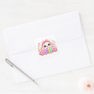 Schattige Kawaii Bella Bunny Naam Pastel Roze Bloe Vierkante Sticker