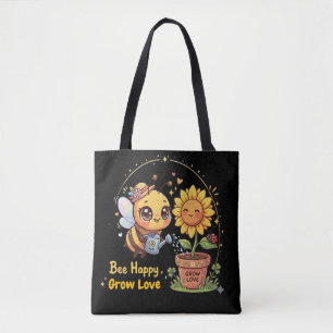 Schattige Kawaii Bij Watergeef Zonnebloem Bij Gelu Tote Bag