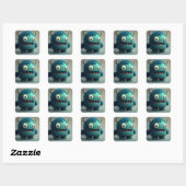 Schattige Kawaii Blauw 3D Monster Vierkante Sticker (Vel)