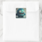 Schattige Kawaii Blauw 3D Monster Vierkante Sticker (Tas)