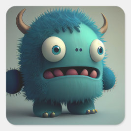 Schattige Kawaii Blauw 3D Monster Vierkante Sticker