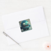 Schattige Kawaii Blauw 3D Monster Vierkante Sticker (Envelop)