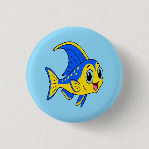 Schattige Kawaii Blauwe Gele Bladefin Basslet Vis Ronde Button 3,2 Cm